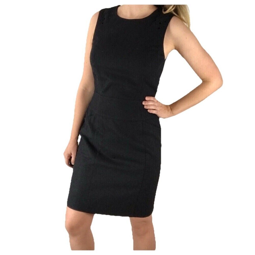 Susana Monaco Black Wool Sheath Dress Womens 6 Sleeveless Office Career